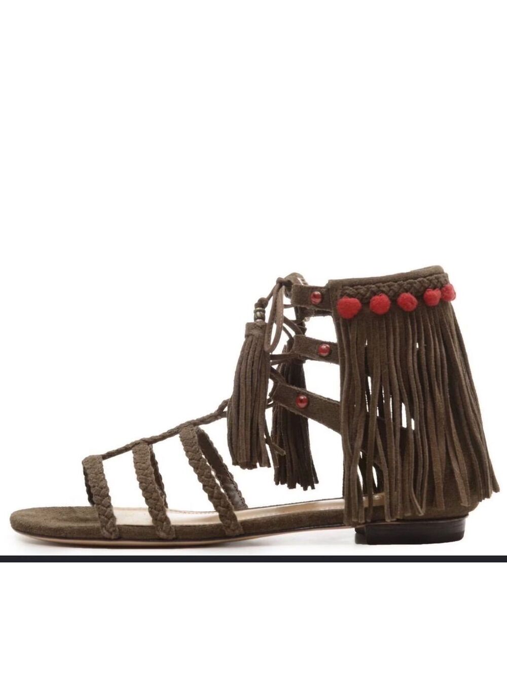 Schutz Shuli Gladiator Fringe Beaded Sandals Aloe 6B ($180)